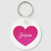 Porte-clés Cute Girly Pink Heart Nom personnalisé (Verso)