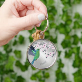 Porte-clés Cute Green Hummingbird Cherry Blossom Ajouter Nom (Main)