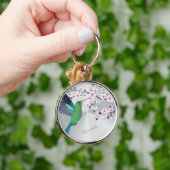 Porte-clés Cute Green Hummingbird Cherry Blossom Ajouter Nom  (Main)
