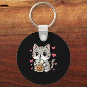 Porte-clés Cute Grey Cat Boba Tea Bubble Tea Anime Kawaii Nek (Recto)