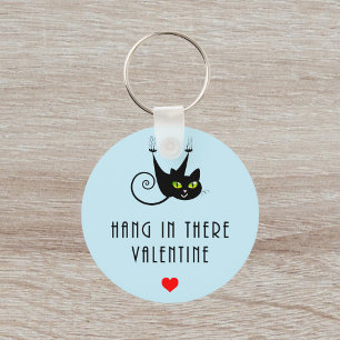 Porte-clés Cute Hang in There Valentine Hanging Chat noir