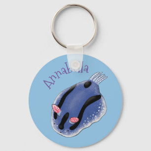 Porte-clés Cute happy blue nudibranch cartoon illustration