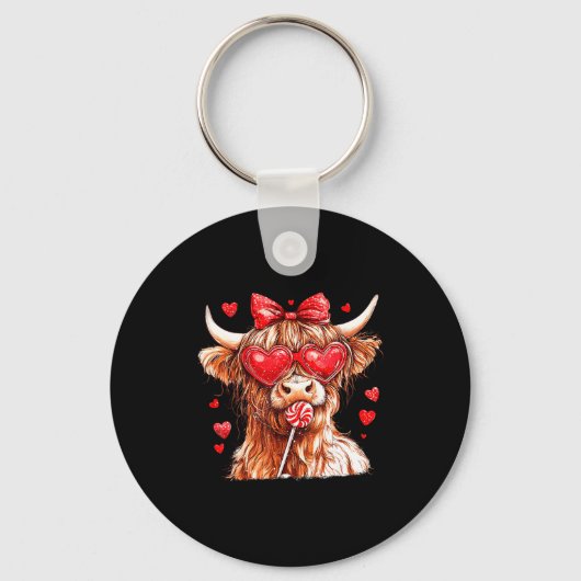 Porte-clés Cute Highland Cow Candy Cane Heart Valentines Day  (Recto)