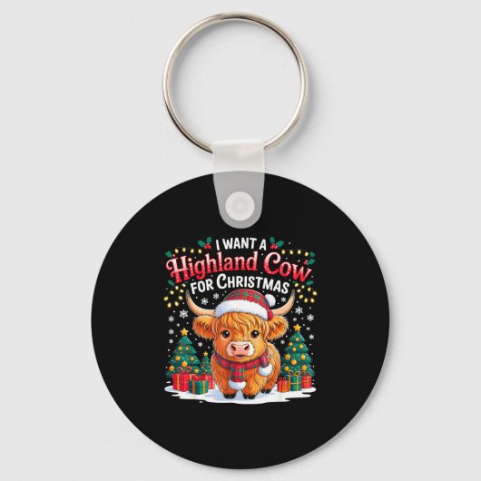 Porte-clés Cute Highland Cow Christmas Funny Santa Lights Hol (Recto)