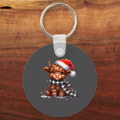 Porte-clés Cute Highland Cow Christmas Lights Santa Hat Winte (Recto)
