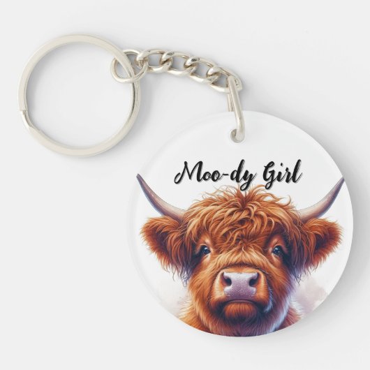 Porte-clés Cute Highland Cow Moody Girl (Devant)