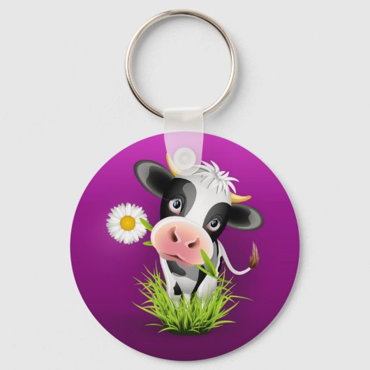 Porte-clés Cute Holstein cow in grass over purple (Recto)