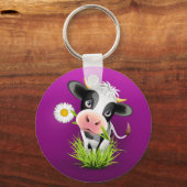 Porte-clés Cute Holstein cow in grass over purple (Recto)