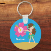 Porte-clés Cute Hula Girls Custom Blue Beach Monogramme (Recto)