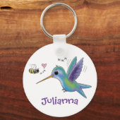 Porte-clés Cute hummingbird and bee cartoon illustration (Recto)