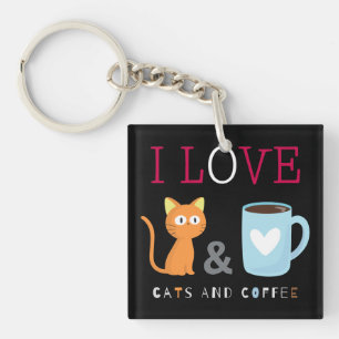 Porte-clés Cute I Love Cats and Coffee Black
