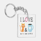 Porte-clés Cute I Love Chats et Café Blanc (Devant gauche)