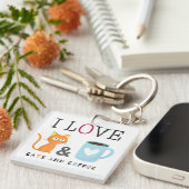 Porte-clés Cute I Love Chats et Café Blanc (Devant Droit)