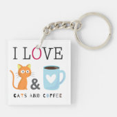 Porte-clés Cute I Love Chats et Café Blanc (Dos)