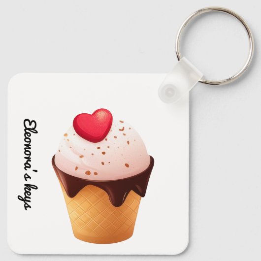Porte-clés Cute Ice Cream Cone with Heart (Dos)