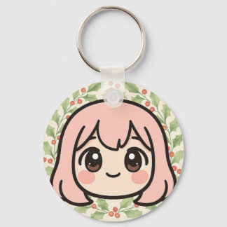 Porte-clés Cute Kawaii Anime Girl Face Keychain – Pastel Chib