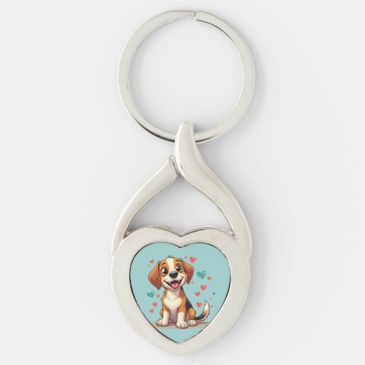 Porte-clés Cute Kawaii Beagle avec Coeurs Jouer Chien (Devant)