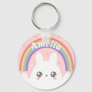 Porte-clés Cute Kawaii Bunny et Rainbow Personnalisé