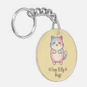 Porte-clés Cute Kawaii Cat "Free Kitty Hugz" Pastel Acrylic  (Devant gauche)