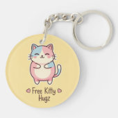 Porte-clés Cute Kawaii Cat "Free Kitty Hugz" Pastel Acrylic  (Dos)