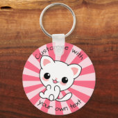 Porte-clés Cute kawaii Chat Blanc Texte Personnalisé Rose (Recto)