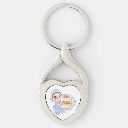 Porte-clés Cute Kawaii Chibi Nurse Giant Coffee Fuel (Devant)