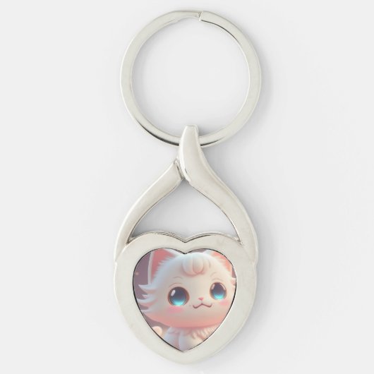 Porte-clés Cute Kawaii Fluffy Chat blanc (Devant)