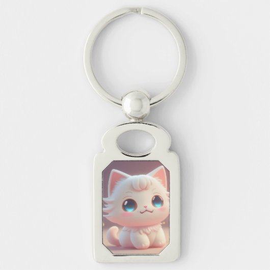 Porte-clés Cute Kawaii Fluffy Chat blanc (Devant)