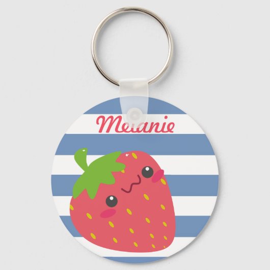 Porte-clés Cute Kawaii fraise rayée personnalisée (Recto)