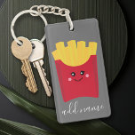 Porte-clés Cute Kawaii Fries françaises avec nom personnalisé<br><div class="desc">Dessin moderne d'une boîte à frites aux couleurs vives.</div>