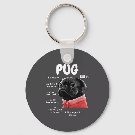 Porte-clés Cute Kawaii Funny Black Pug Dog Rules Men Women Ki (Recto)