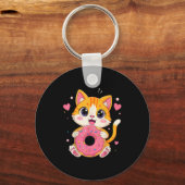 Porte-clés Cute Kawaii Kitten Holding Donut Funny Graphisme (Recto)