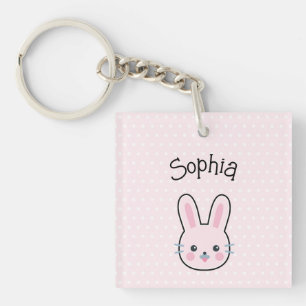 Porte-clés Cute Kawaii lapin rose et Pois
