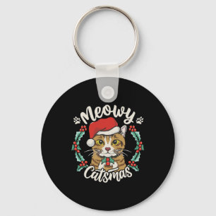 Porte-clés Cute Kitten Chat Noël Santa Hat Meowy Catmas W