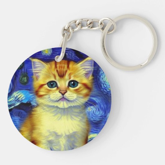 Porte-clés Cute Kitten Starry Night Van Gogh (Dos)