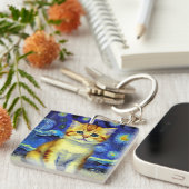 Porte-clés Cute Kitten Starry Night Van Gogh (Devant Droit)