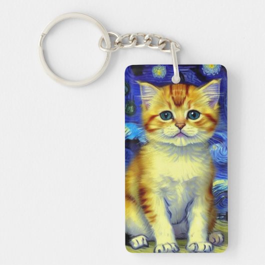 Porte-clés Cute Kitten Starry Night Van Gogh (Devant)