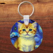 Porte-clés Cute Kitten Starry Night Van Gogh (Recto)