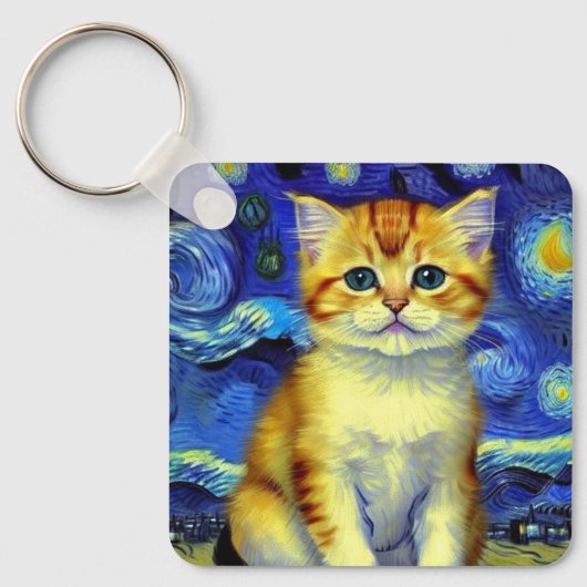 Porte-clés Cute Kitten Starry Night Van Gogh (Recto)