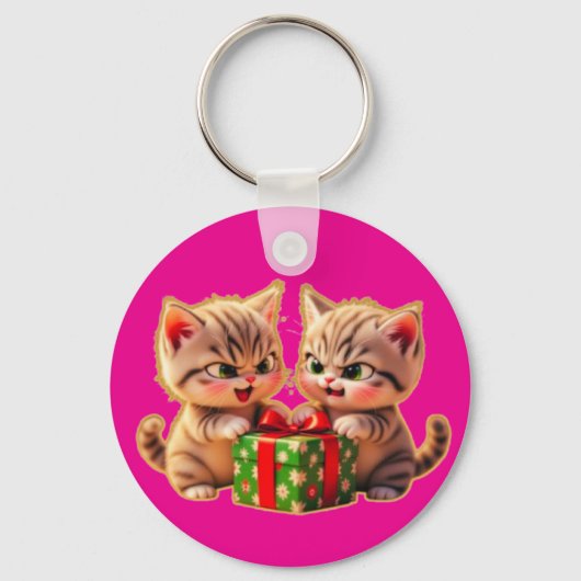 Porte-clés **Cute Kittens Fighting Over a Gift – Funny Christ (Recto)