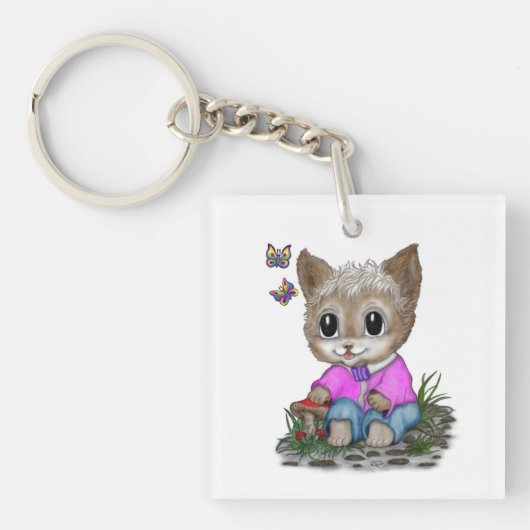 Porte-clés Cute Kitty Chat et Papillon (Devant)