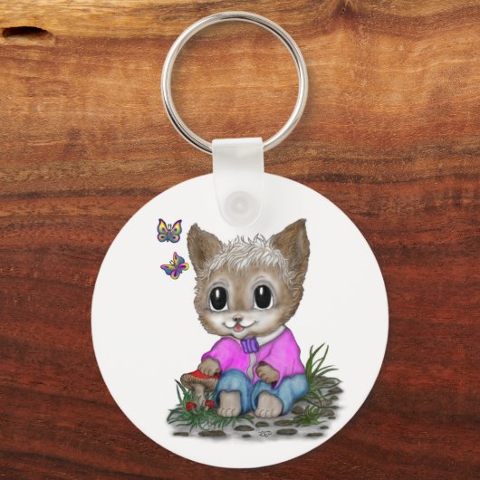 Porte-clés Cute Kitty Chat et Papillon (Verso)