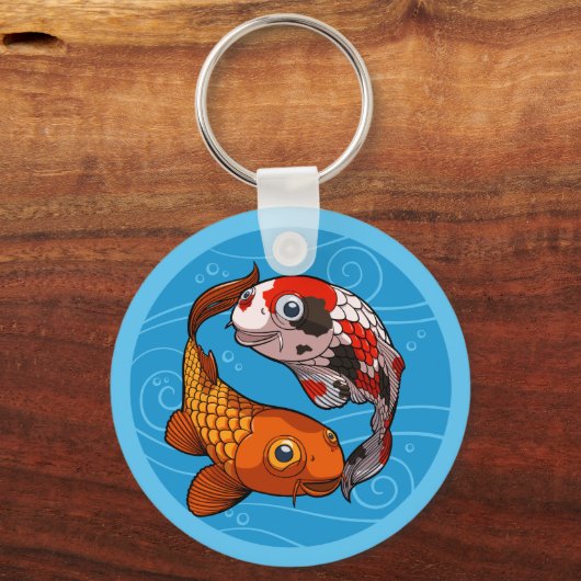 Porte-clés Cute Koi Carp Friends Swimming Yin Yang Cartoon (Verso)