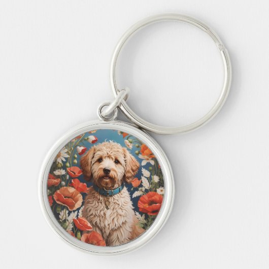 Porte-clés Cute Labradoodle Daisy Et Fleur De Pavot (Devant)