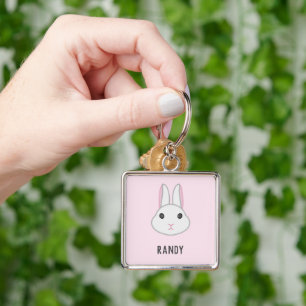 Porte-clés Cute lapin blanc sur rose