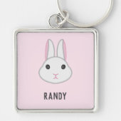 Porte-clés Cute lapin blanc sur rose (Devant)