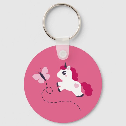 Porte-clés Cute licorne blanche avec un papillon (Recto)