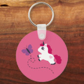 Porte-clés Cute licorne blanche avec un papillon (Recto)