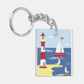 Porte-clés Cute Lighthouse and Boat Seaside Art (Devant gauche)