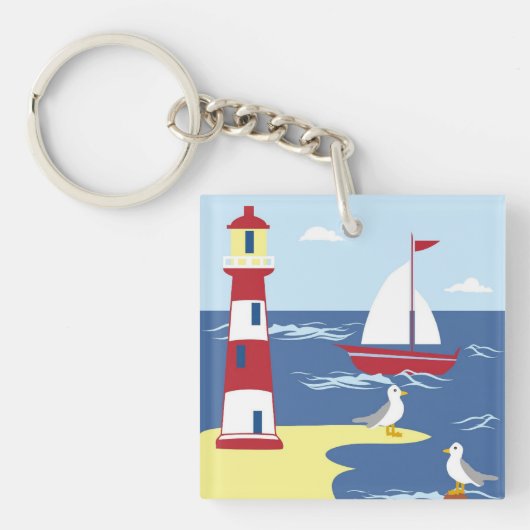 Porte-clés Cute Lighthouse and Boat Seaside Art (Devant)